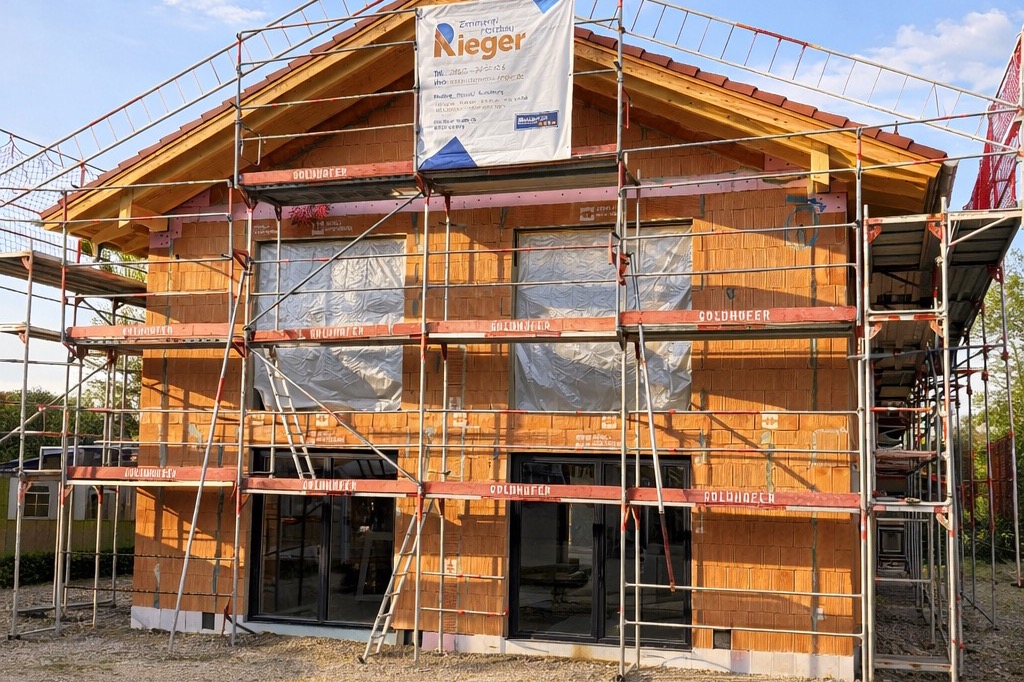 Rohbau mit eingedecktem Dach